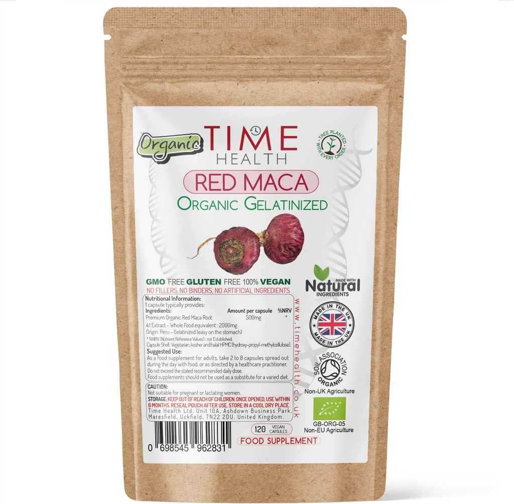 خلاصة ماكا عضوية حمراء تعادل 2000 ملجم 120 كبسولة Time Health Organic Red Maca Root Non-GMO (Best Before 01-01-2025)