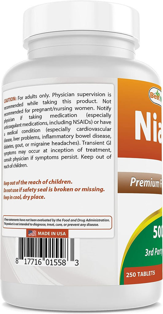 نياسين ب3 500 ملغم 250 قرص Best Naturals Niacin with Flushing Vitamin B3 (Best Before 01-05-2028) نياسين ب3 500 ملغم 250 قرص Best Naturals Niacin with Flushing Vitamin B3 (Best Before 01-05-2028)