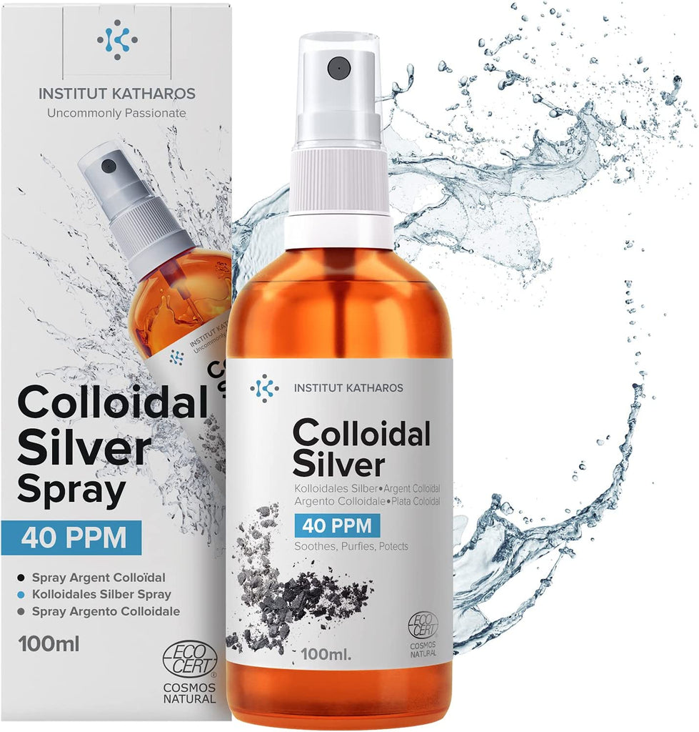 بخاخ ماء الفضة 40 جزء في المليون تركيز فائق حجم كبير 100 مل Institut Katharos Colloidal Silver Spray 40 PPM Superior Concentration