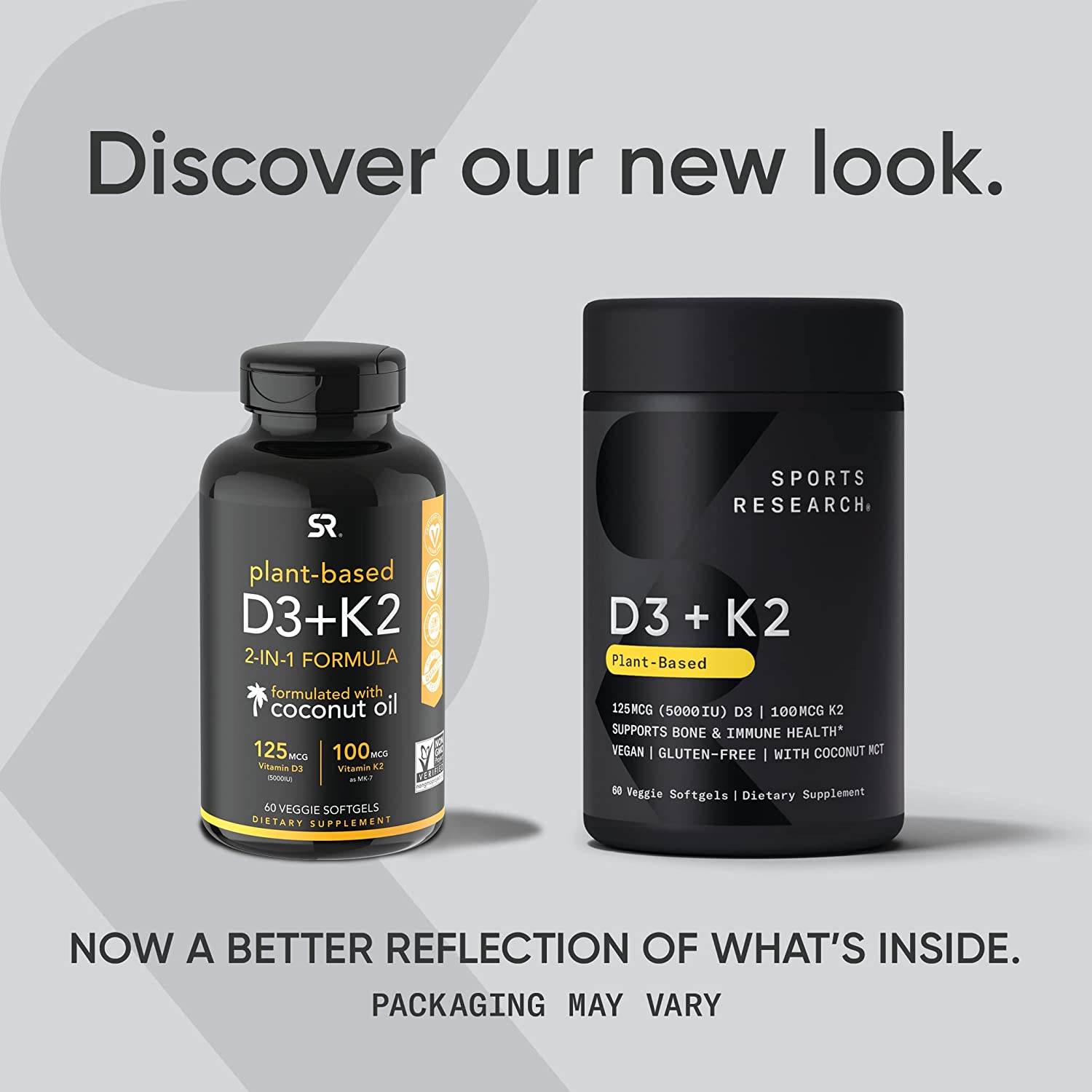 فيتامين د3 5000 وحدة مع ك2  100 ميكرو نباتي مع زيت جوز الهند 60 كبسولة Sports Research Vitamin D3+K2 MK7 with Coconut Oil (Best Before 01-02-2027)