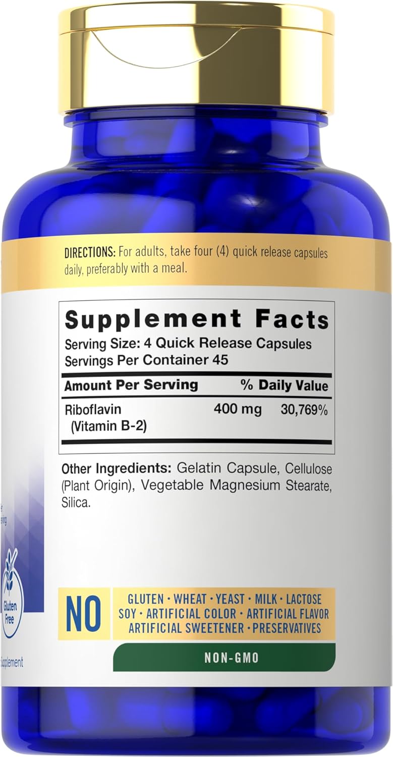 فيتامين ب2 ريبوفلافين 100 ملجم 180 كبسولة Carlyle Vitamin B2 Riboflavin Non-GMO (Best Before 01-04-2027)