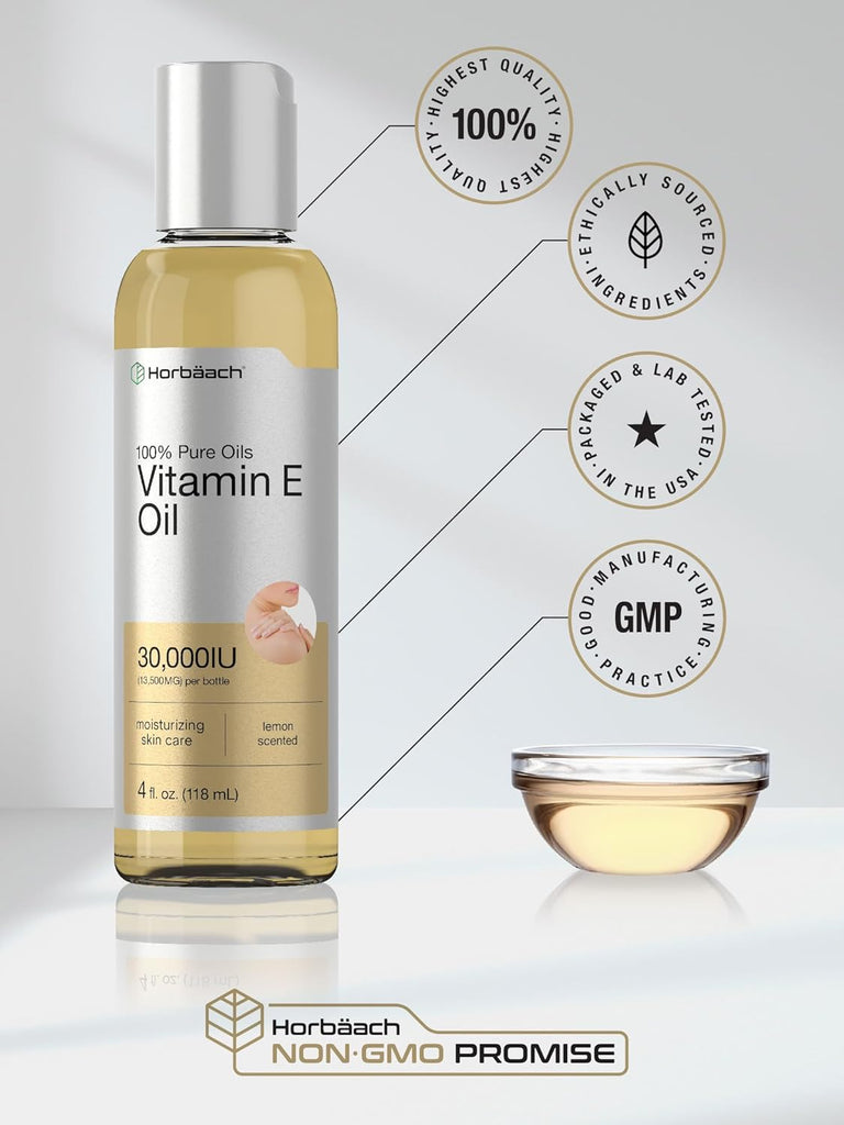 زيت فيتامين هـ (إي)، بالقوة المضاعفة 30,000 وحدة 118 مل Horbäach Vitamin E Oil Non-GMO زيت فيتامين هـ (إي)، بالقوة المضاعفة 30,000 وحدة 118 مل Horbäach Vitamin E Oil Non-GMO