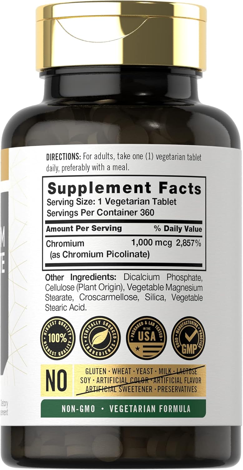 كروميوم بايكلونيت تركيز فائق 1000 مكجم 360 قرص Carlyle Ultra Chromium Picolinate Non-GMO (Best Before 01-10-2027)