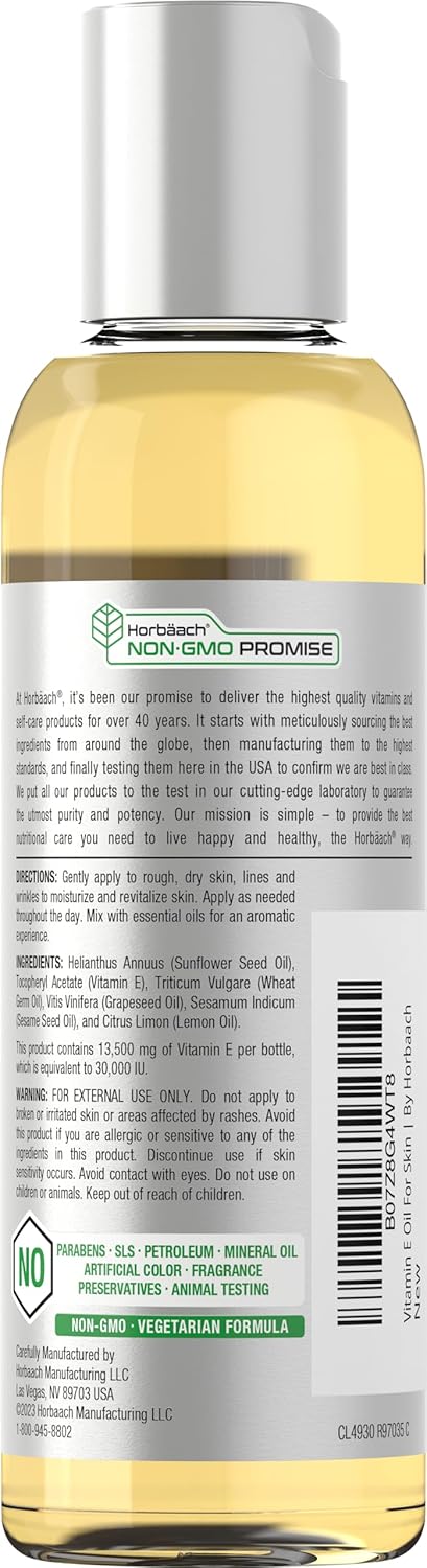 زيت فيتامين هـ (إي)، بالقوة المضاعفة 30,000 وحدة 118 مل Horbäach Vitamin E Oil Non-GMO