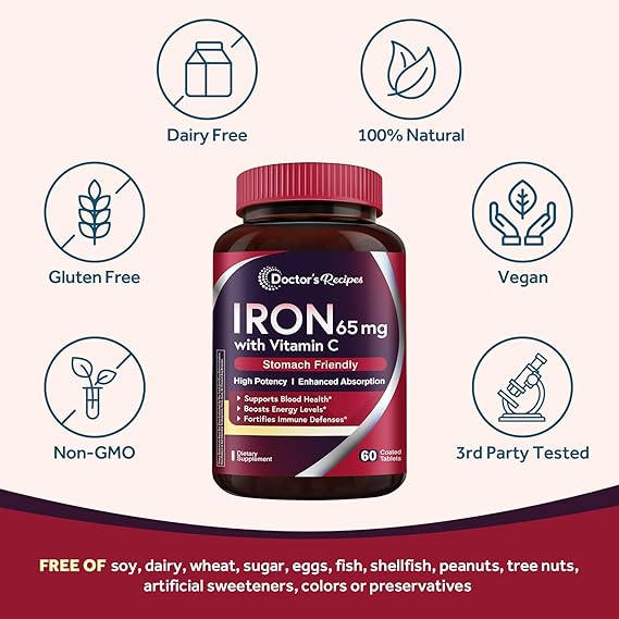 حديد كربونيل 65 ملجم مع فيتامين سي امتصاص عالي، سهل على المعدة 60 قرص Doctor's Recipes Iron Carbonyl Iron with Vitamin C (Best Before 01-05-2027) حديد كربونيل 65 ملجم مع فيتامين سي امتصاص عالي، سهل على المعدة 60 قرص Doctor's Recipes Iron Carbonyl Iron with Vitamin C (Best Before 01-05-2027)