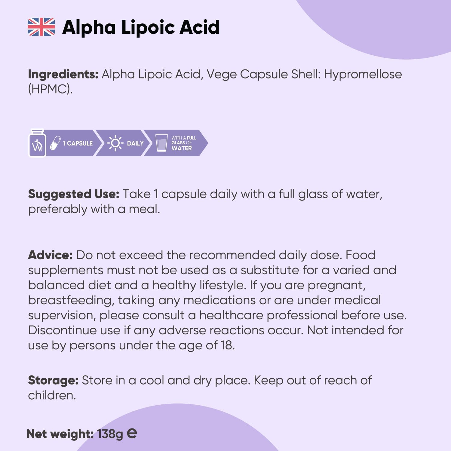 حمض ألفا ليبويك 650 ملجم 180 كبسولة (منتج اوروبي) WeightWorld Alpha Lipoic Acid Non-GMO (Best Before 01-04-2027)