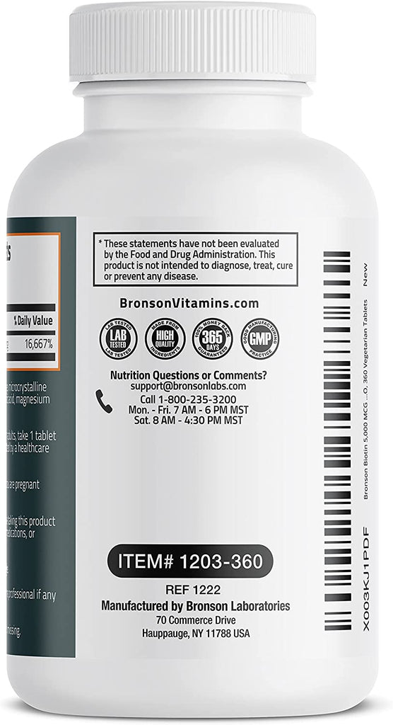 بيوتين (فيتامين ب7) 5،000 مكجم 360 قرص Bronson Biotin (Vitamin B7) (Best Before 01-07-2026) بيوتين (فيتامين ب7) 5،000 مكجم 360 قرص Bronson Biotin (Vitamin B7) (Best Before 01-07-2026)