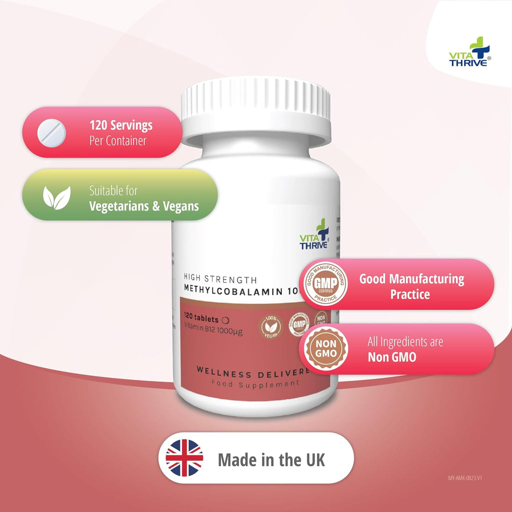 فيتامين ب 12 طبيعي ميثيل كوبالامين 1000 مكجم 120 قرص VitaThrive® Vitamin B12 (Methylcobalamin) (Best Before 01-11-2026)