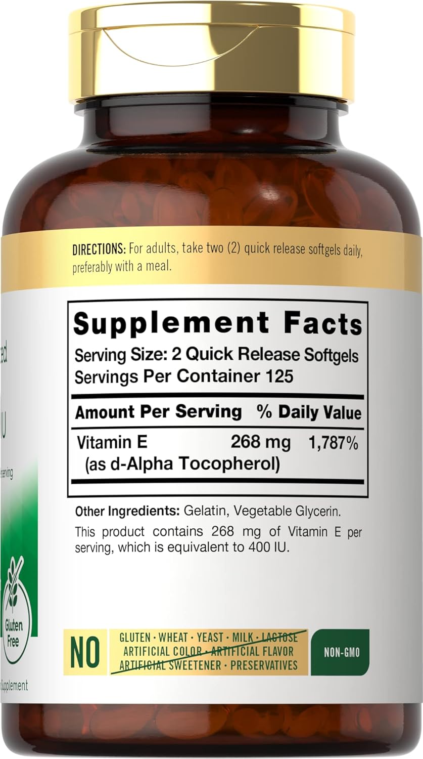 فيتامين اي طبيعي 400 وحدة دولية 250 حبة Carlyle Natural Vitamin E Non-GMO (Best Before 01-06-2027)