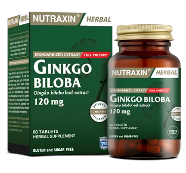 خلاصة الجنكة ( جنكو بيلوبا ) قوة مضاعفة 120 ملجم 60 قرص (منتج تركي) Nutraxin Ginkgo Biloba Standardized Extract (Best Before 01-01-2027)