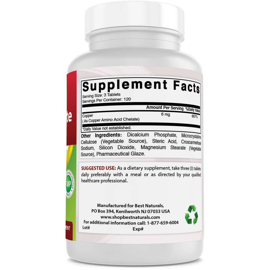 نحاس كليتد 2 ملجم 360 قرص Best Naturals Copper Chelate (Best Before 01-12-2026) نحاس كليتد 2 ملجم 360 قرص Best Naturals Copper Chelate (Best Before 01-12-2026)