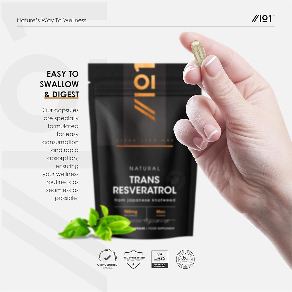 ريسفيراترول طبيعي 150 ملجم 50% ترانس 90 كبسولة ALPHA01 Natural Trans-Resveratrol (Best Before 01-03-2028) ريسفيراترول طبيعي 150 ملجم 50% ترانس 90 كبسولة ALPHA01 Natural Trans-Resveratrol (Best Before 01-03-2028)