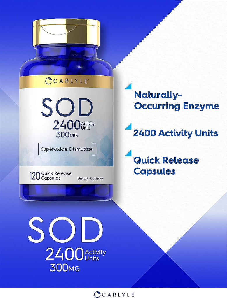 إس أو دي 300 ملجم 2400 وحدة 120 كبسولة Carlyle SOD Supplement Superoxide Dismutase (Non-GMO) (Best Before 01-03-2027)