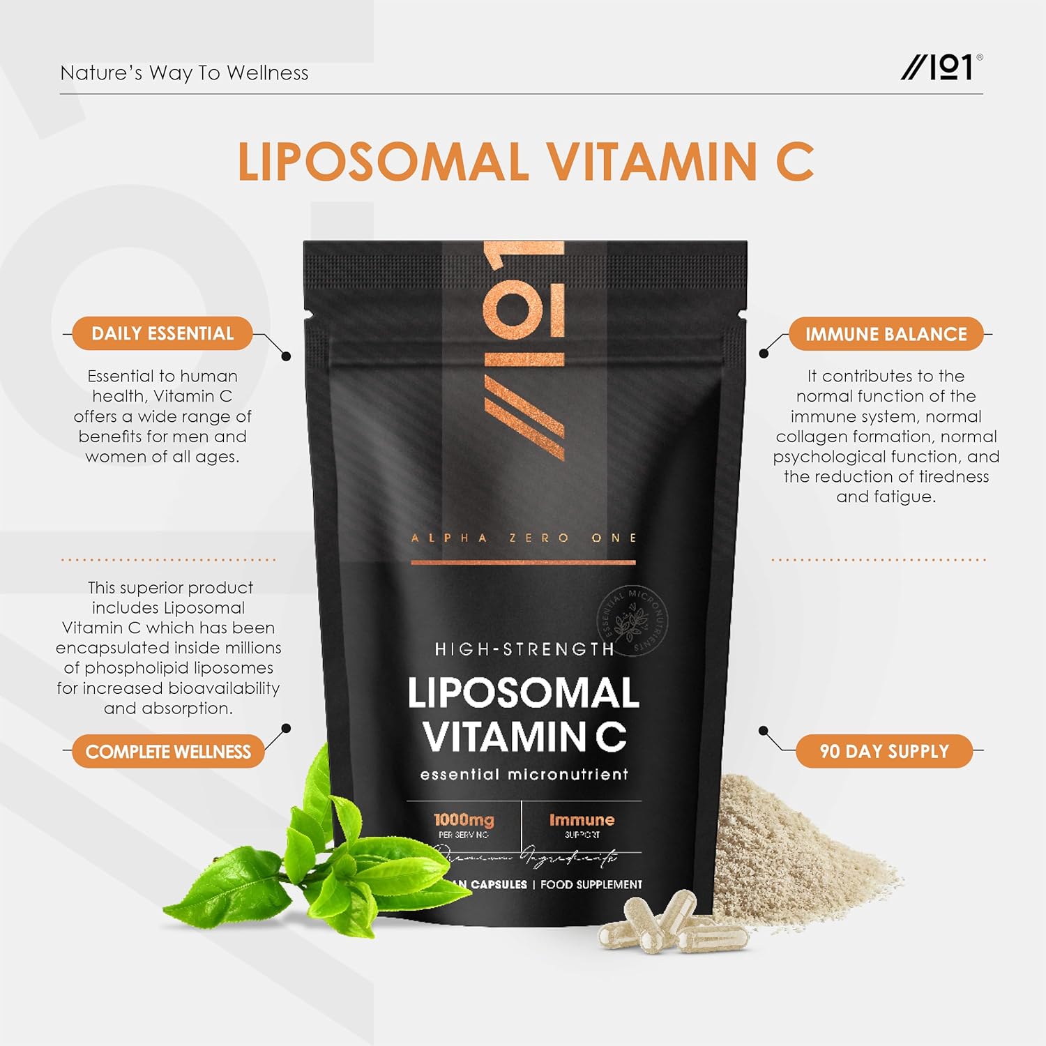 فيتامين سي لايبوزومال عالي الامتصاص 500 ملجم 180 كبسولة ALPHA01 Liposomal Vitamin C High Strength (Best Before 01-10-2028)