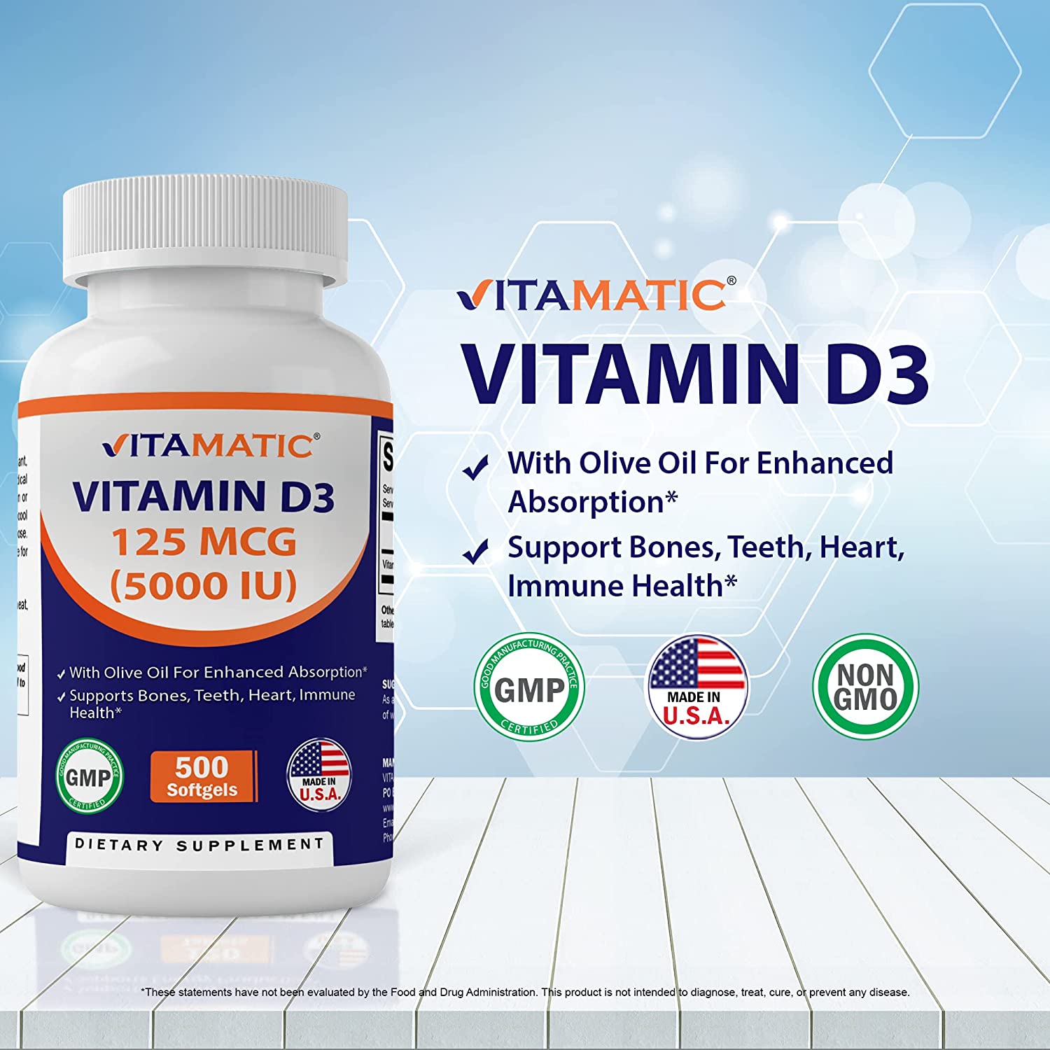 فيتامين د3 5000 وحدة بزيت الزيتون 500 حبة Vitamatic Vitamin D3 Olive O
