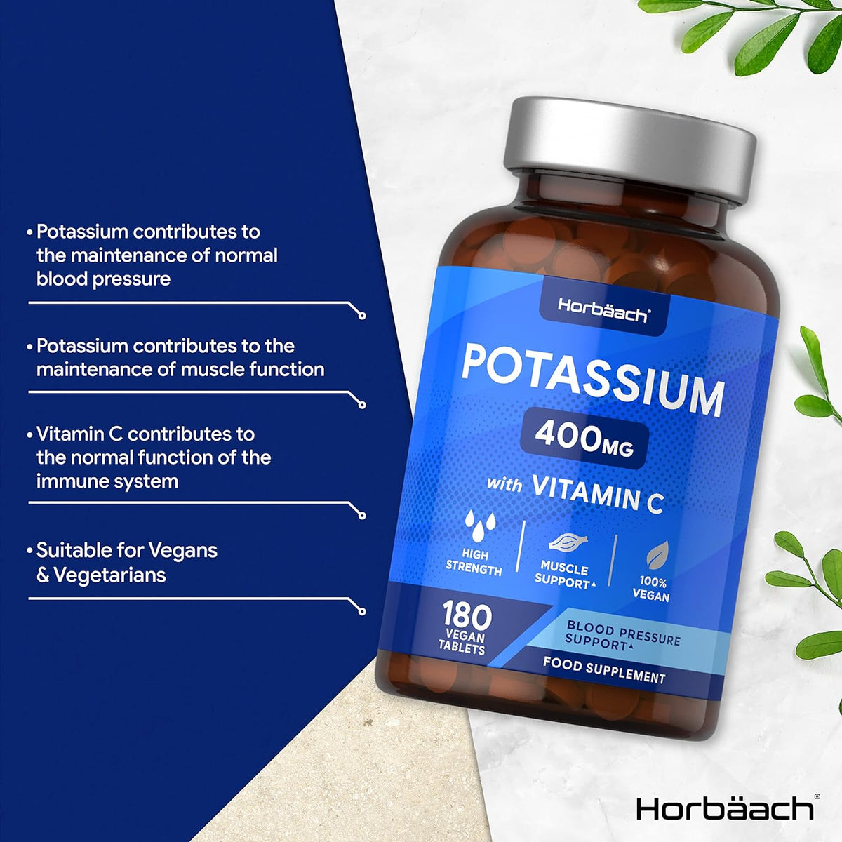 بوتاسيوم 200 ملجم مع فيتامين سي 180 قرص Horbäach Potassium with Vitami ...