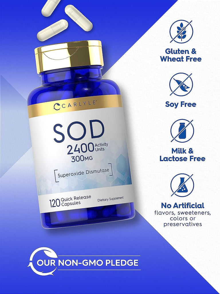 إس أو دي 300 ملجم 2400 وحدة 120 كبسولة Carlyle SOD Supplement Superoxide Dismutase (Non-GMO) (Best Before 01-03-2027)