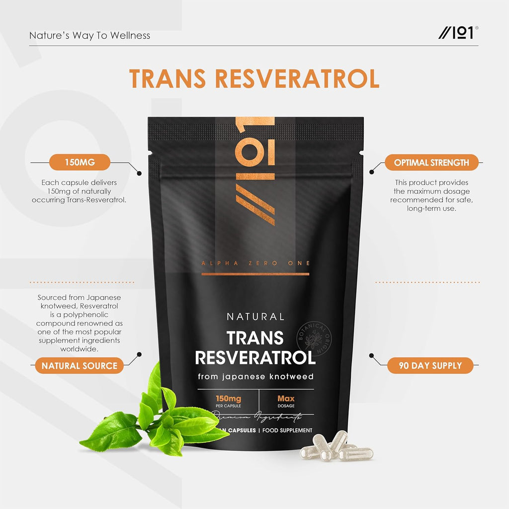 ريسفيراترول طبيعي 150 ملجم 50% ترانس 90 كبسولة ALPHA01 Natural Trans-Resveratrol (Best Before 01-03-2028) ريسفيراترول طبيعي 150 ملجم 50% ترانس 90 كبسولة ALPHA01 Natural Trans-Resveratrol (Best Before 01-03-2028)