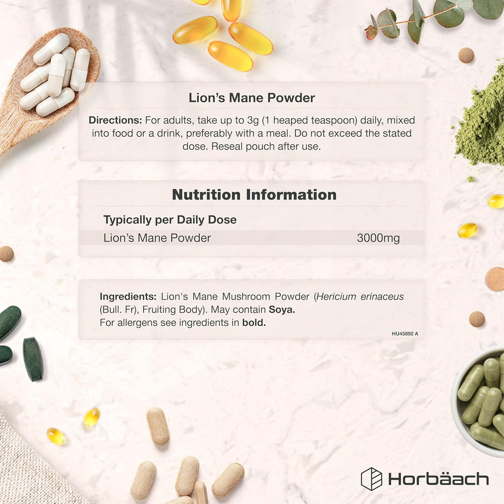فطر عرف الأسد بودرة 100 جرام Horbäach Lion's Mane Mushroom Powder (Best Before 01-07-2026) فطر عرف الأسد بودرة 100 جرام Horbäach Lion's Mane Mushroom Powder (Best Before 01-07-2026)