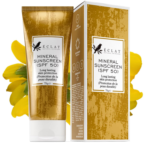 واقي شمس طبيعي أكسيد الزنك شفاف لجميع أنواع البشرة معيار 50, 75 مل Eclat Mineral (Zinc Oxide) Sunscreen Spf 50 Sunblock Clear Sun Block for Sensitive Skin, Blocks UVA + UVB Rays, Long Lasting Protection Safe for All Skin Types