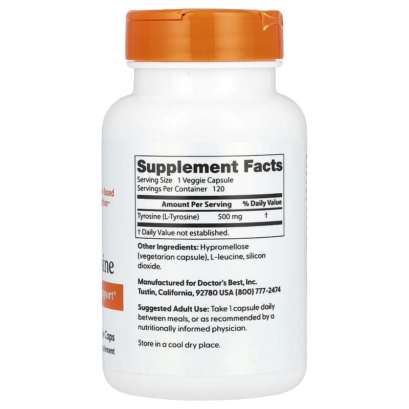 ل-تيروسين، 500 ملجم، 120 كبسولة Doctor's Best, L-Tyrosine (Best Before 01-10-2027)