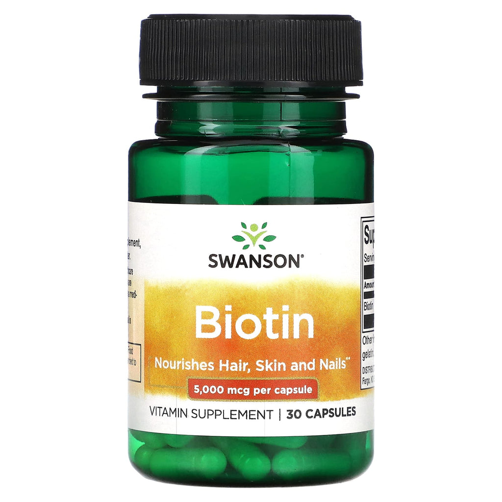 بيوتين (ب7) 5،000 مكجم 30 كبسولة Swanson Biotin (B7) (Best Before 01-12-2025)