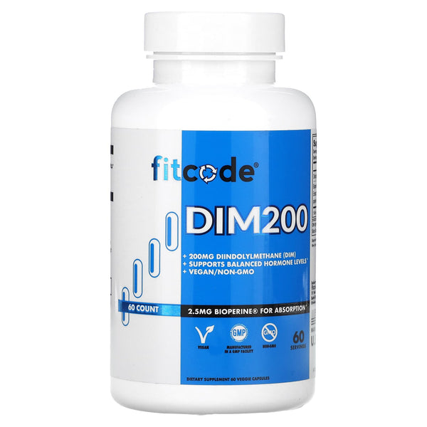 fitcode, DIM200, Diindolylmethane (DIM), 200 mg, 60 Capsules (Best Before 01-08-2025)