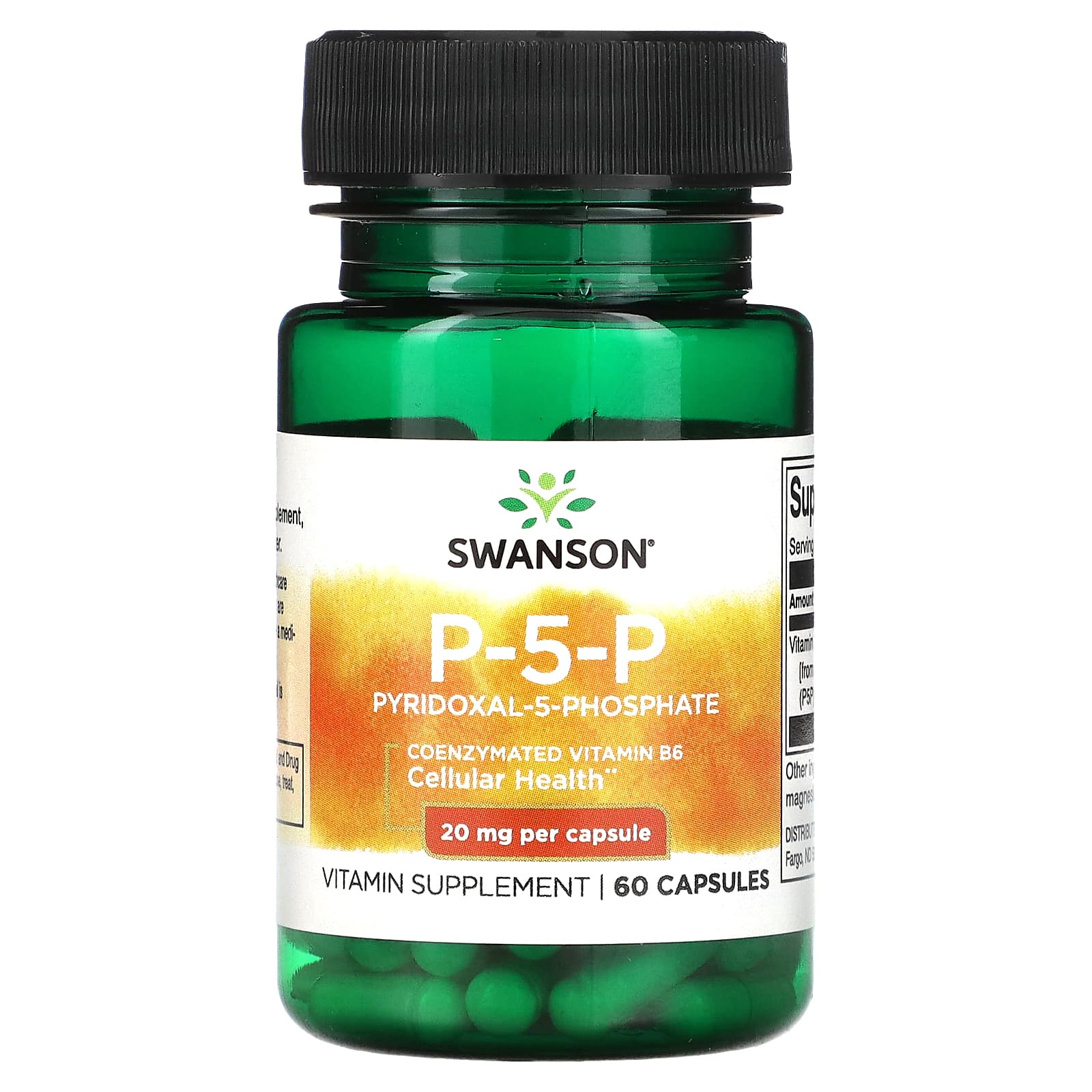 فيتامين ب6 الافضل بيريدوكسال-5-فوسفات 20 ملجم 60 كبسولة Swanson Coenzyme Vitamin B6, P-5-P Pyridoxal-5-Phosphate (Best Before 01-09-2027)