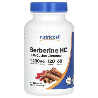 بيربارين 600 ملغم مع القرفة السيلانية 120 كبسولة Nutricost, Berberine HCl With Ceylon Cinnamon (Best Before 01-03-2028)