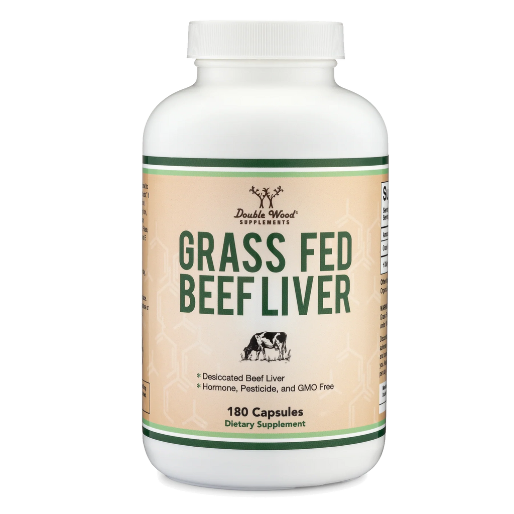 كبد أبقار متغذية على الأعشاب 500 ملجم 180 كبسولة Double Wood Supplements Grass Fed Beef Liver (Best Before 01-04-2026)