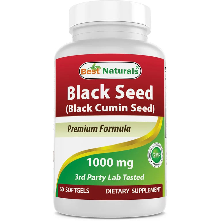 زيت الحبة السوداء (حبة البركة)، بكر معصور على البارد، بالقوة المضاعفة، 1000 ملجم 60 حبة Best Naturals Black Seed Oil (Best Before 01-10-2025)