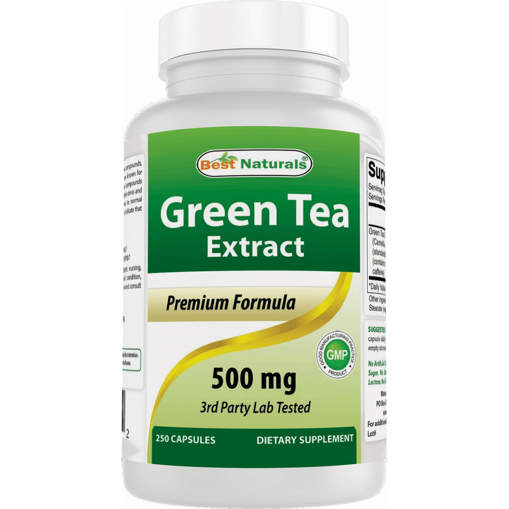 خلاصة شاي اخضر 500 ملجم 50% بوليفينول 250 كبسولة Best Naturals Green Tea Extract 50% polyphenols (contains naturally occuring catechins and caffeine) (Best Before 01-06-2028)