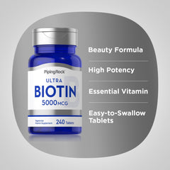 بيوتين (فيتامين ب7) 5000 مكجم 240 قرص Pipingrock Biotin (Vitamin B7) Non-GMO (Best Before 01-12-2025)