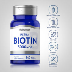 بيوتين (فيتامين ب7) 5000 مكجم 240 قرص Pipingrock Biotin (Vitamin B7) Non-GMO (Best Before 01-12-2025)