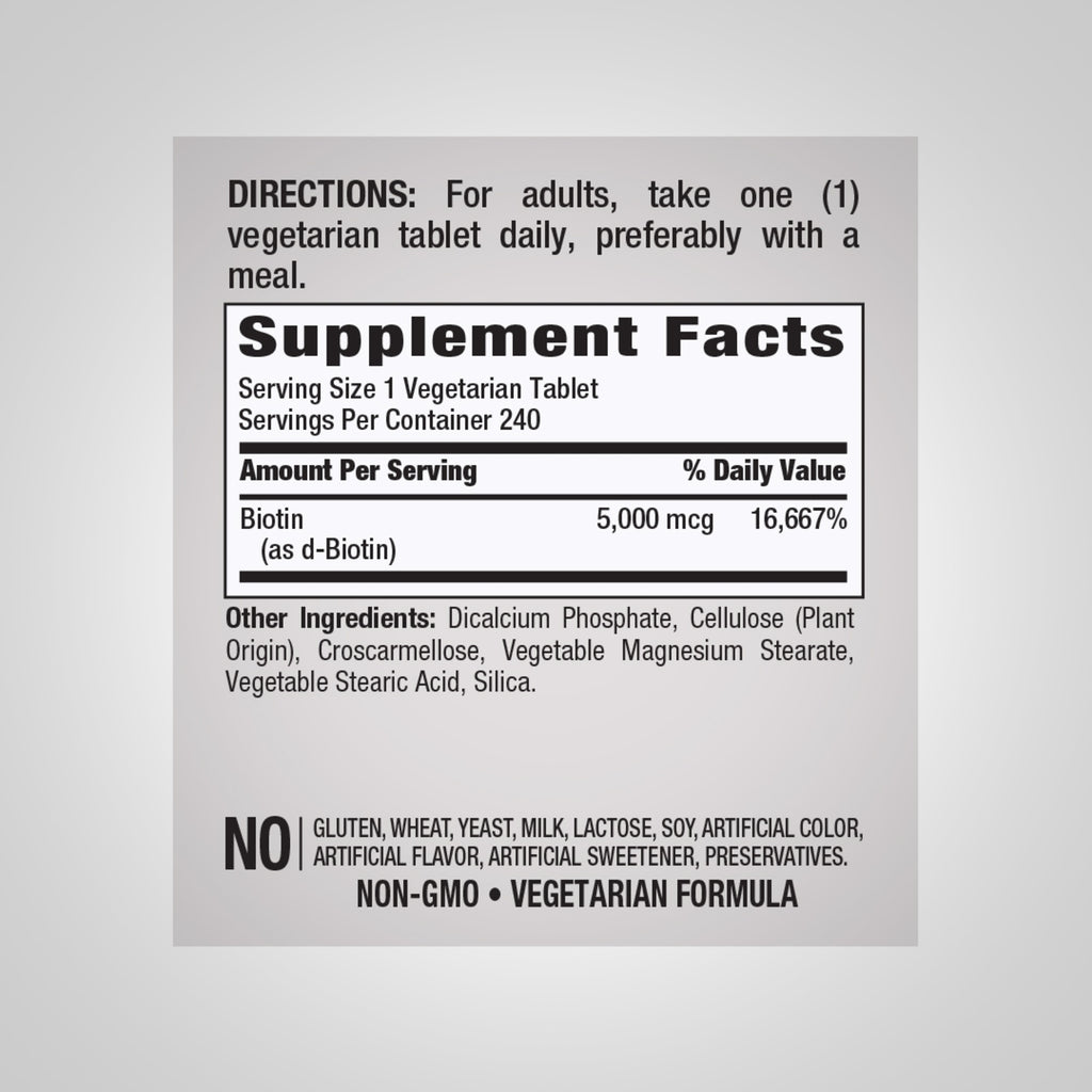 بيوتين (فيتامين ب7) 5000 مكجم 240 قرص Pipingrock Biotin (Vitamin B7) Non-GMO (Best Before 01-12-2025)