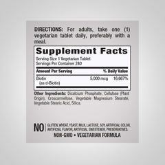 بيوتين (فيتامين ب7) 5000 مكجم 240 قرص Pipingrock Biotin (Vitamin B7) Non-GMO (Best Before 01-12-2025)