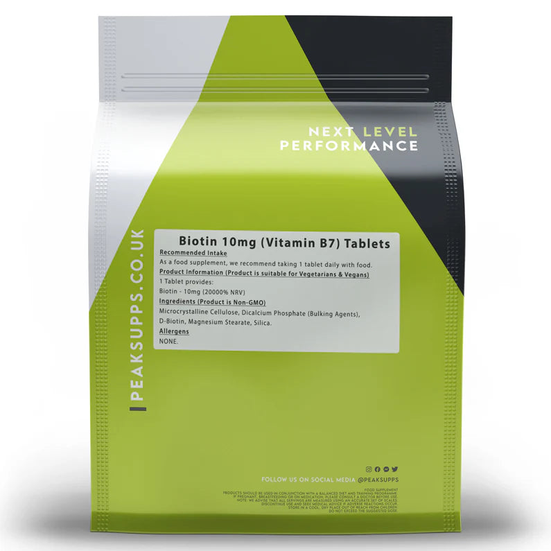 بيوتين (فيتامين ب7) 10000 مكجم 90 قرص Peak supps Biotin (Vitamin B7) (Best Before 31-10-2026)