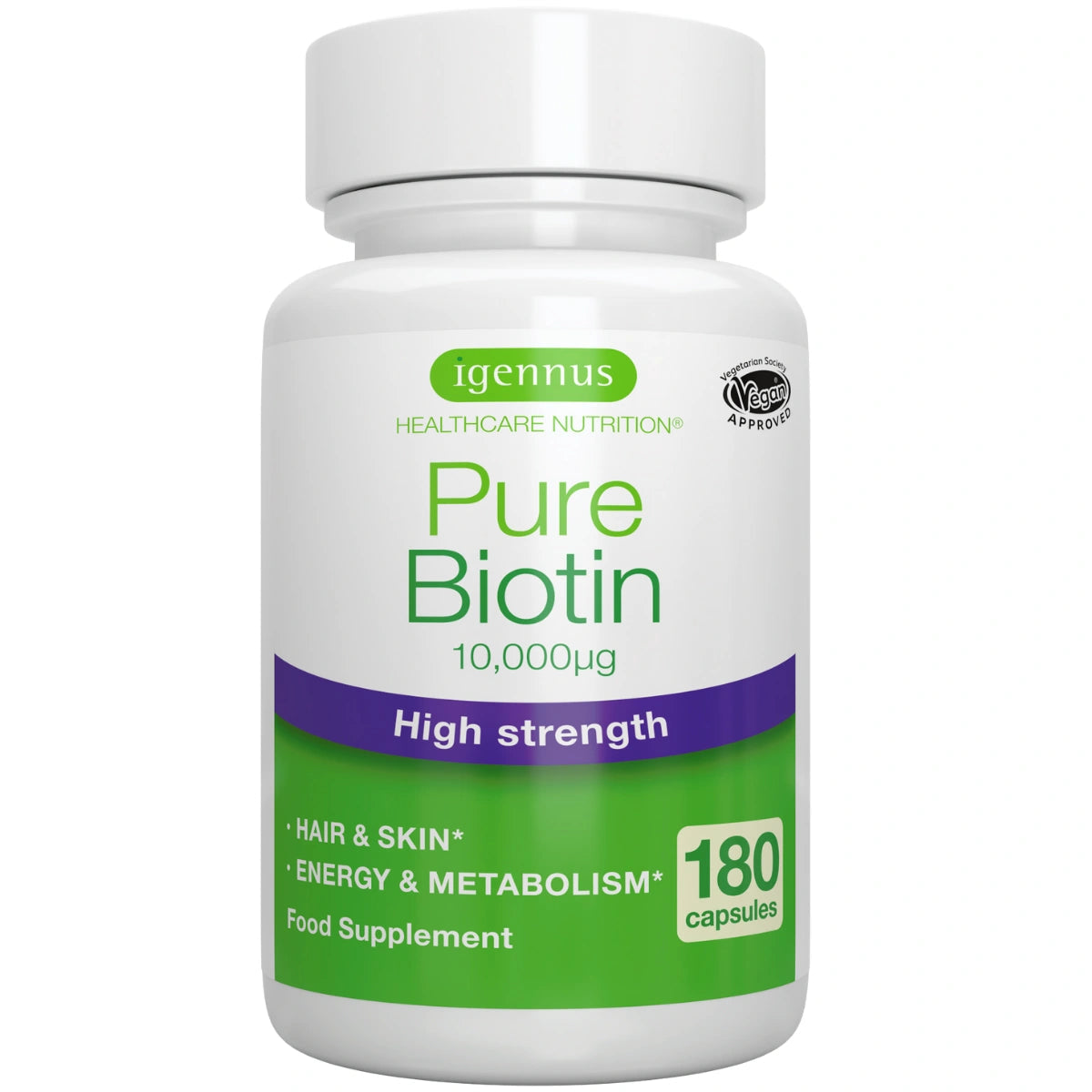 بيوتين 10،000 مكجم  (فيتامين ب7) عالي الفعالية 180 كبسولة Igennus Clean Biotin High Potency (Vitamin B7) (Best Before 01-03-2027)