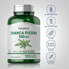 شانكا بيدرا -نبات كاسر الحصى- 500 ملجم 120 كبسولة Pipingrock Chanca Piedra (Phyllanthus niruri) (Best Before 01-02-2027)