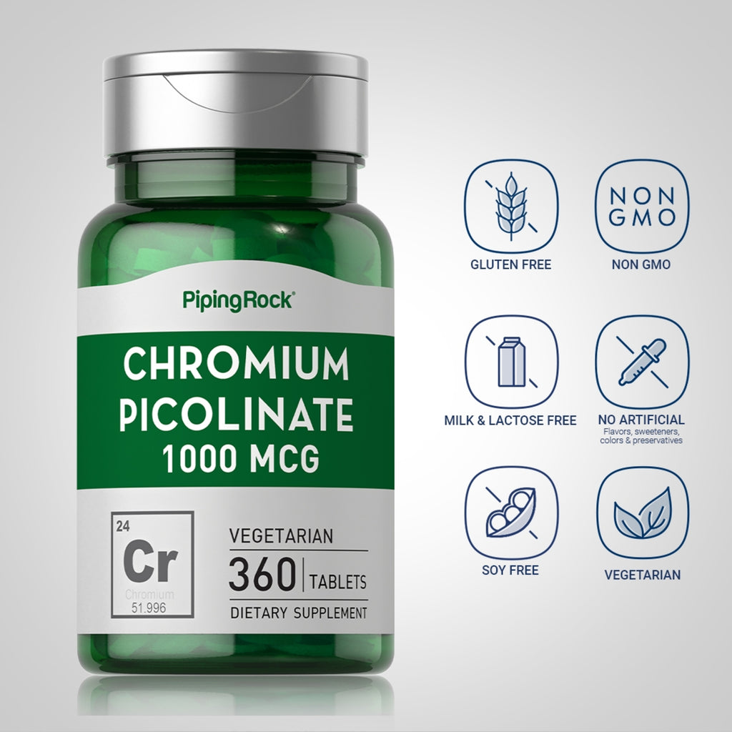 كروميوم بايكلونيت تركيز فائق 1000 مكجم 360 قرص PipingRock Chromium Picolinate (Non-GMO) (Best Before 01-12-2026) كروميوم بايكلونيت تركيز فائق 1000 مكجم 360 قرص PipingRock Chromium Picolinate (Non-GMO) (Best Before 01-12-2026)