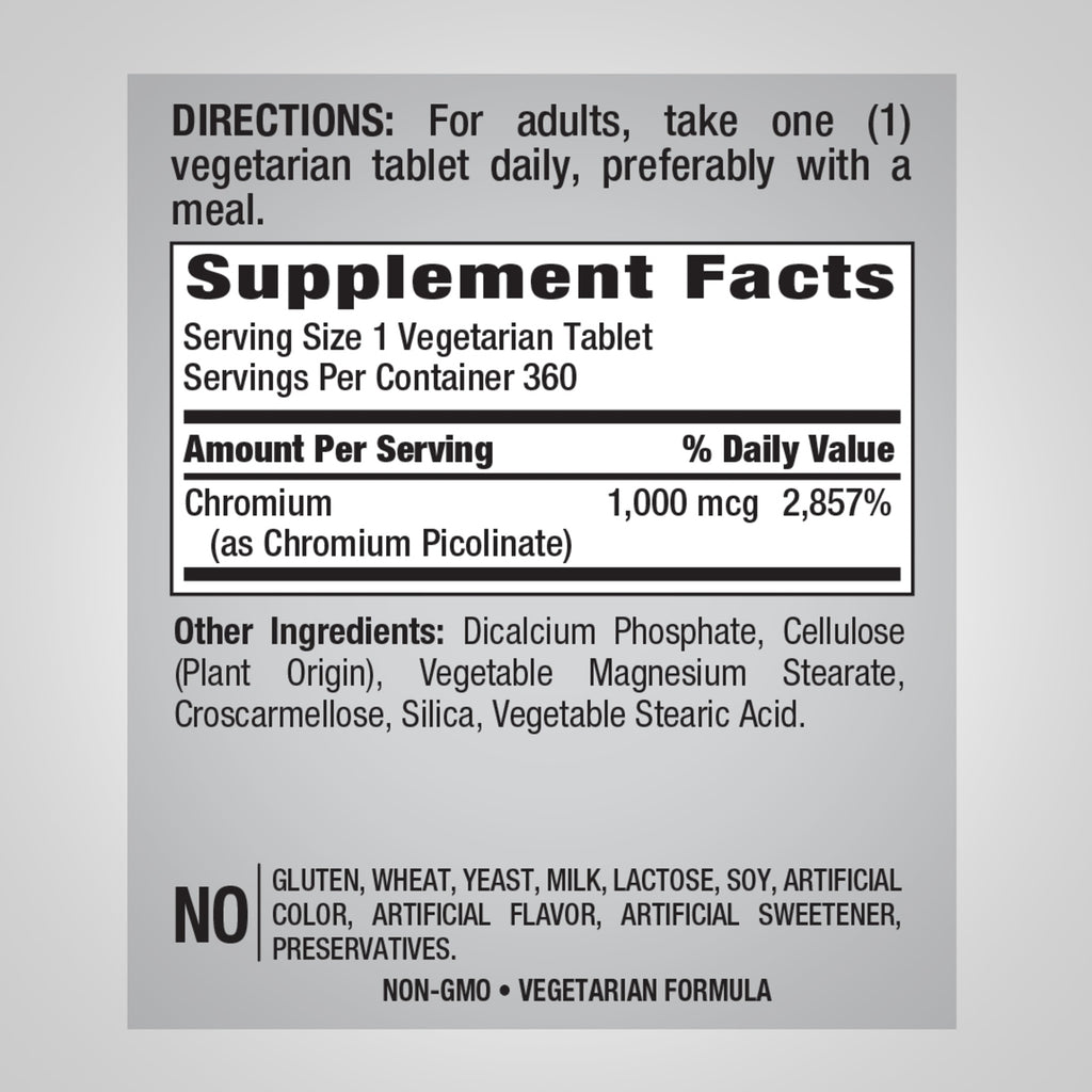 كروميوم بايكلونيت تركيز فائق 1000 مكجم 360 قرص PipingRock Chromium Picolinate (Non-GMO) (Best Before 01-12-2026) كروميوم بايكلونيت تركيز فائق 1000 مكجم 360 قرص PipingRock Chromium Picolinate (Non-GMO) (Best Before 01-12-2026)