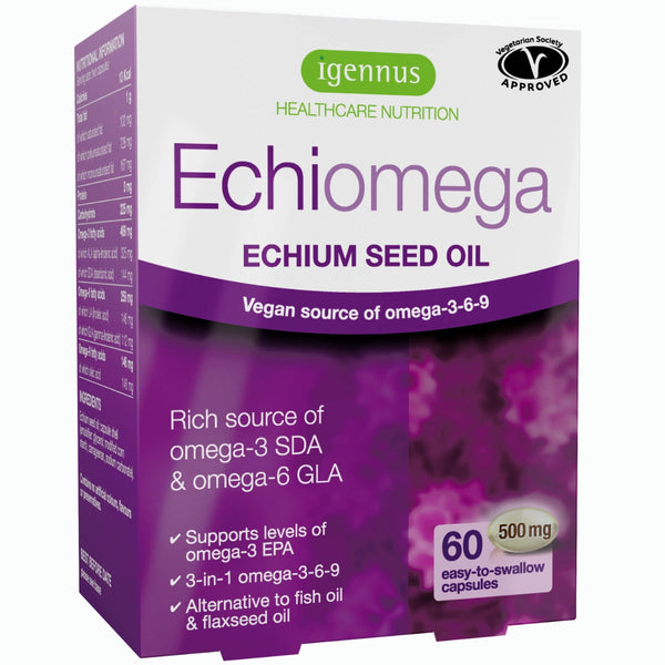 زيت بذور إكيوميكا إكيوم 500 ملجم اوميجا 3-6-9 60 حبة Igennus Echiomega Echium Seed Oil Vegan Omega-3-6-9 (Best Before 01-11-2027)