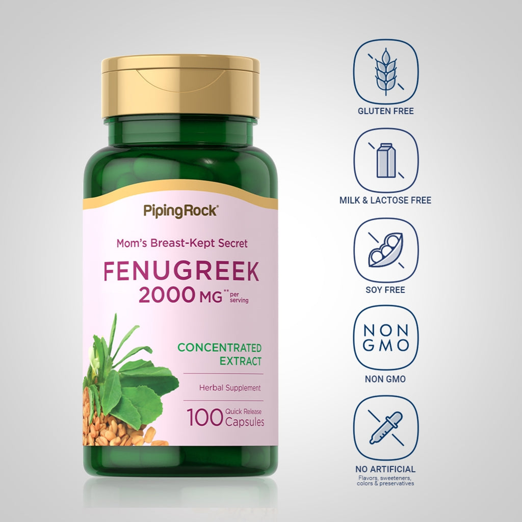 خلاصة حبوب الحلبة تعادل 1000 ملجم 100 كبسولة Pipingrock Fenugreek Extract (Non-GMO) (Best Before 01-04-2026)