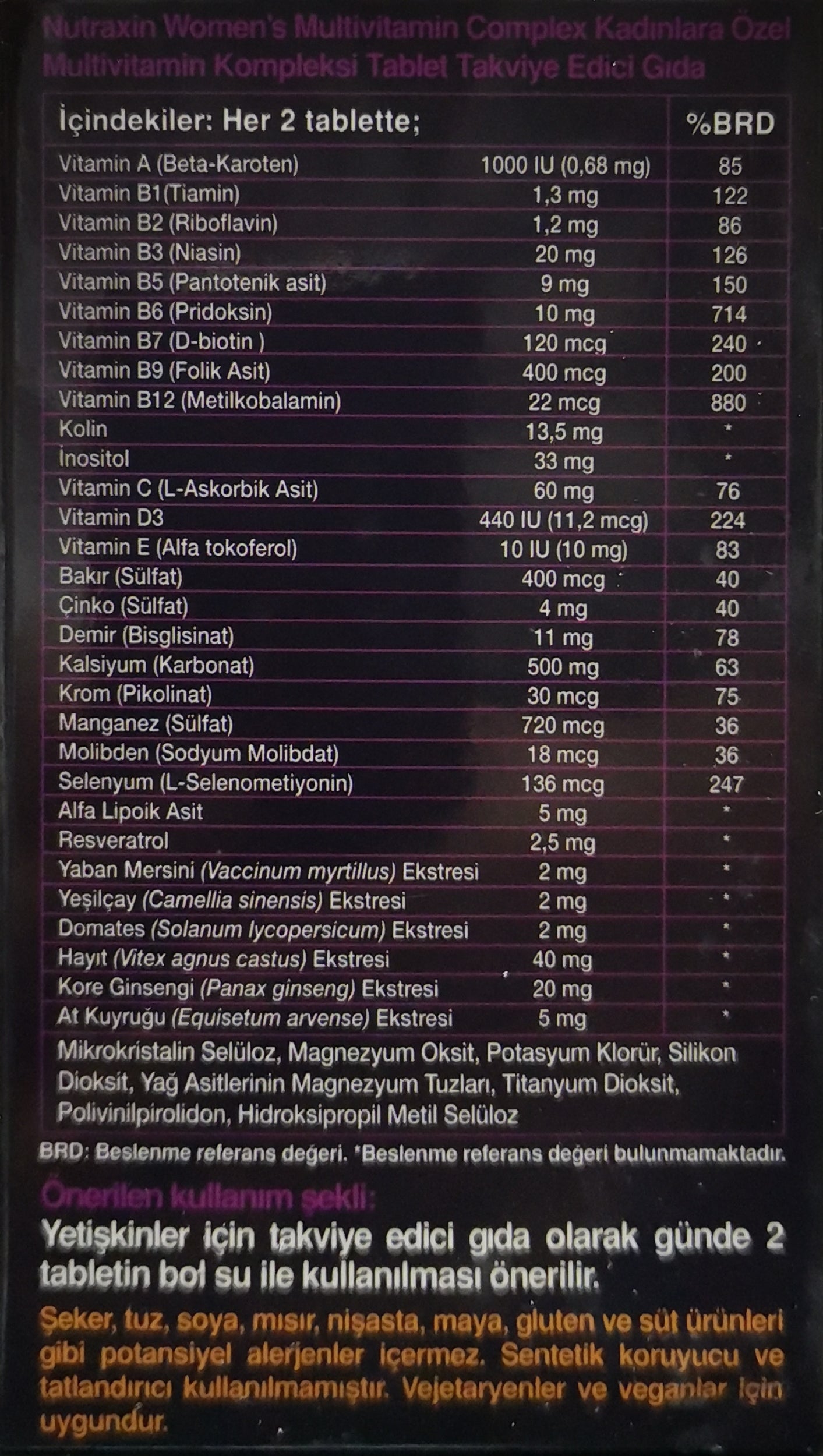 فيتامينات متعددة للنساء 60 قرص (منتج تركي) Nutraxin Womens Multivitamin Complex (Best Before 01-07-2027)