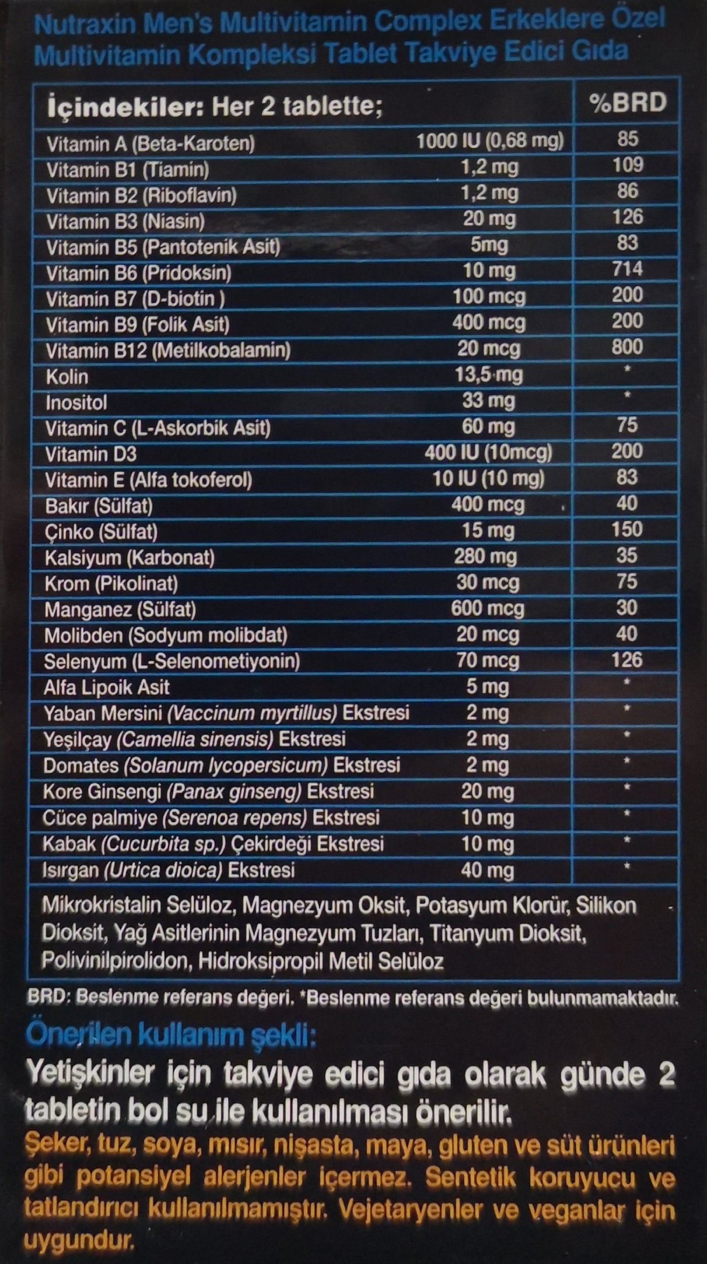 فيتامينات متعددة للرجال 60 قرص (منتج تركي) Nutraxin Mens Multivitamin Complex (Best Before 01-05-2027)