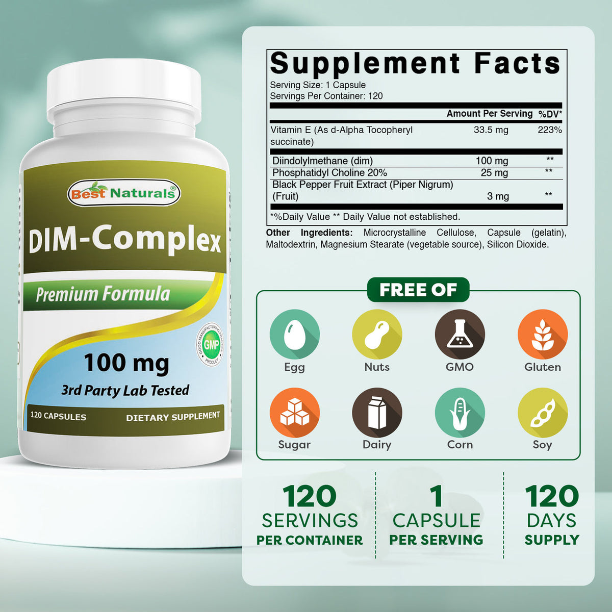 ‏  DIM كومبلكس | 100 ملجم | +فوسفاتيديل كولين‏ | 120 كبسولة | Best Naturals
