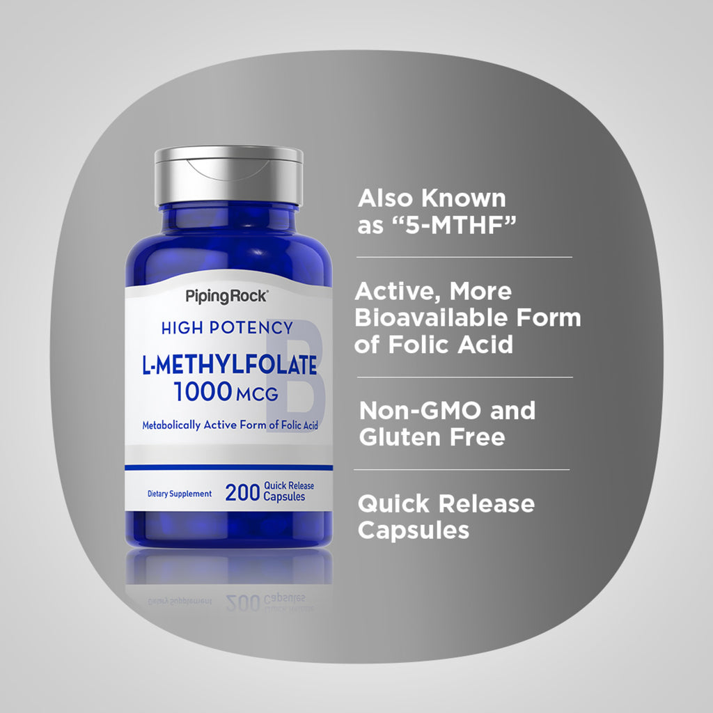 حمض الفوليك ميثيل (ب9) 1000 مكجم 200 كبسولة PipingRock L-Methylfolate (Vitamin B9 / folic acid ) (Best Before 01-03-2027) حمض الفوليك ميثيل (ب9) 1000 مكجم 200 كبسولة PipingRock L-Methylfolate (Vitamin B9 / folic acid ) (Best Before 01-03-2027)