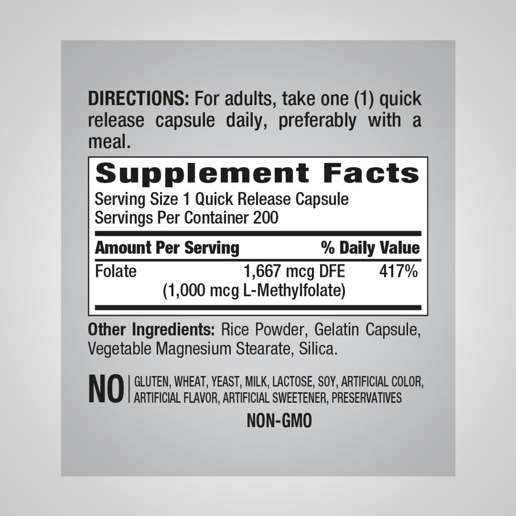 حمض الفوليك ميثيل (ب9) 1000 مكجم 200 كبسولة PipingRock L-Methylfolate (Vitamin B9 / folic acid ) (Best Before 01-03-2027) حمض الفوليك ميثيل (ب9) 1000 مكجم 200 كبسولة PipingRock L-Methylfolate (Vitamin B9 / folic acid ) (Best Before 01-03-2027)