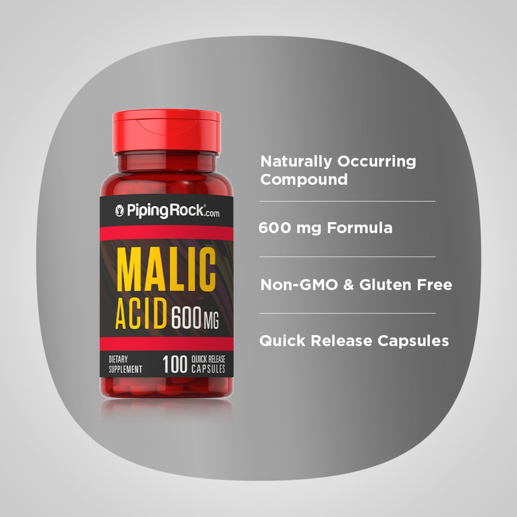 حمض الماليك (حمض التفاح) 600 ملجم 100 كبسولة PipingRock Malic Acid (Non-GMO) (Best Before 01-05-2026)