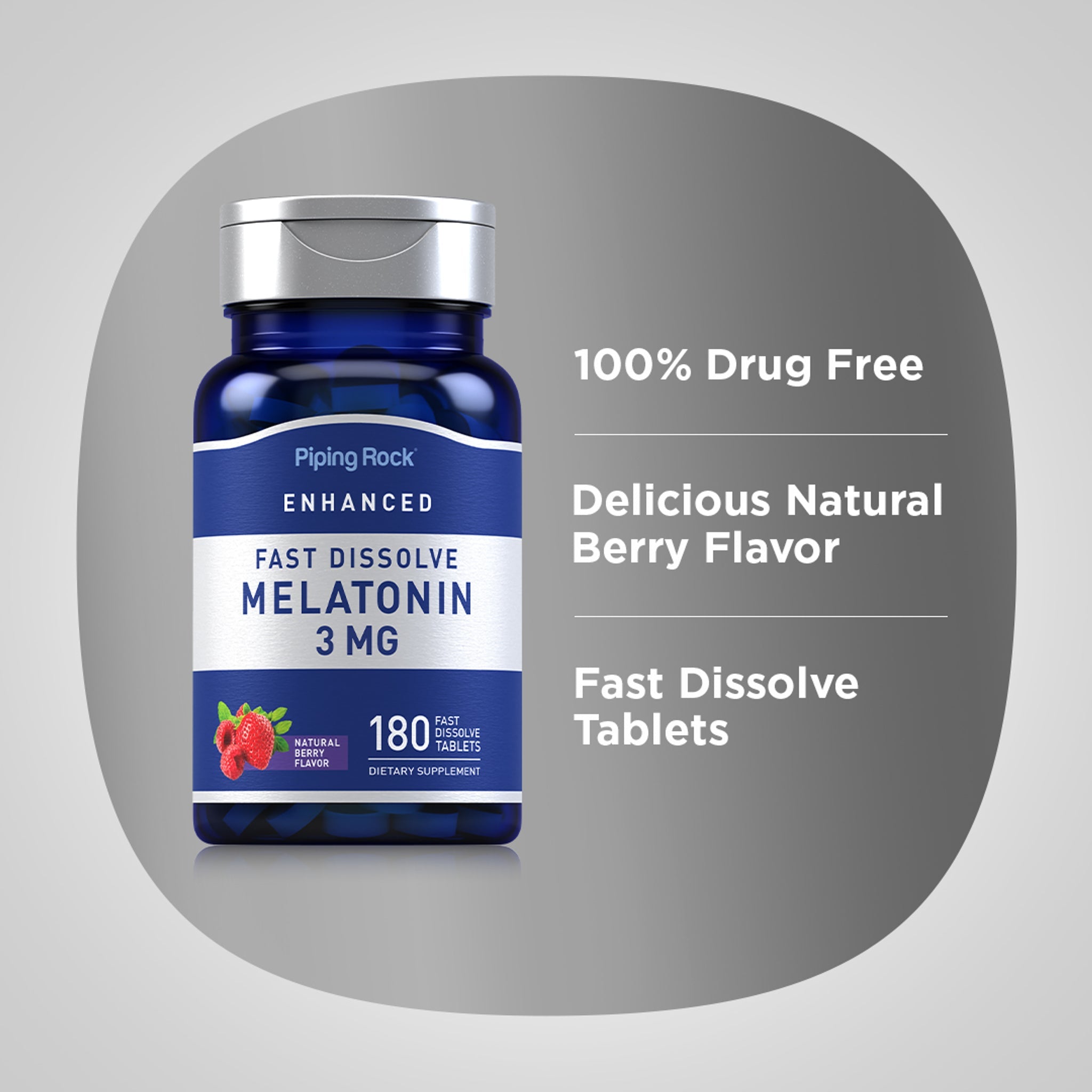 ميلاتونين 3 ملجم 180 قرص تحت اللسان PipingRock Fast Dissolve Melatonin (Natural Berry) (Best Before 01-08-2028)